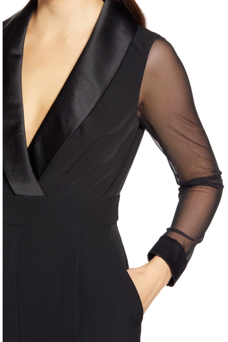 Long Sleeve Shawl Collar Tuxedo Jumpsuit, Alternate, color, BLACK