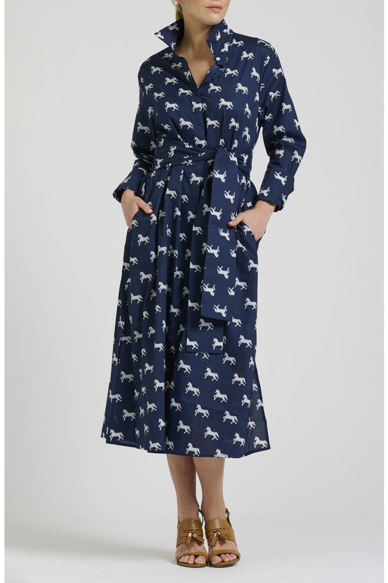 Amelie Print Cotton Shirtdress, Main, color, NAVY PRANCING PONY