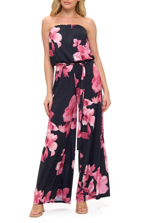 Printed Strapless Wide Leg Jumpsuit