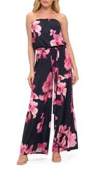 O.L. Printed Strapless Wide Leg Jumpsuit