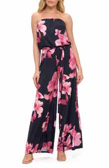 O.L. Printed Strapless Wide Leg Jumpsuit