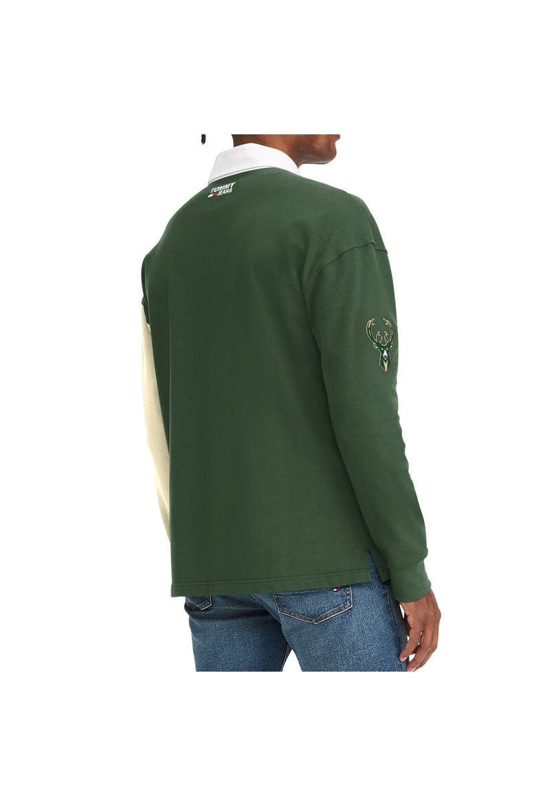 Men's Tommy Jeans Green/Cream Milwaukee Bucks Ronnie Rugby Long Sleeve T-Shirt, Alternate, color, Green
