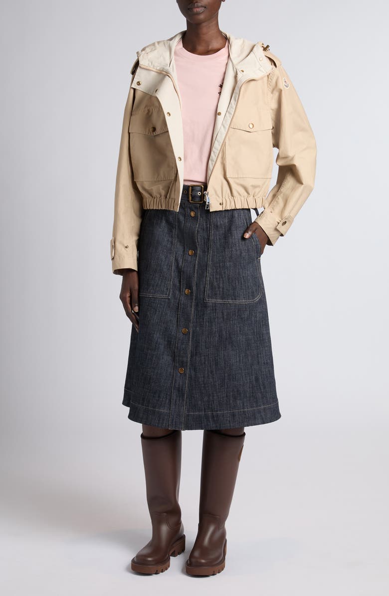 Moncler Carex Hooded Cotton Blend Poplin Jacket, Alternate, color, Beige