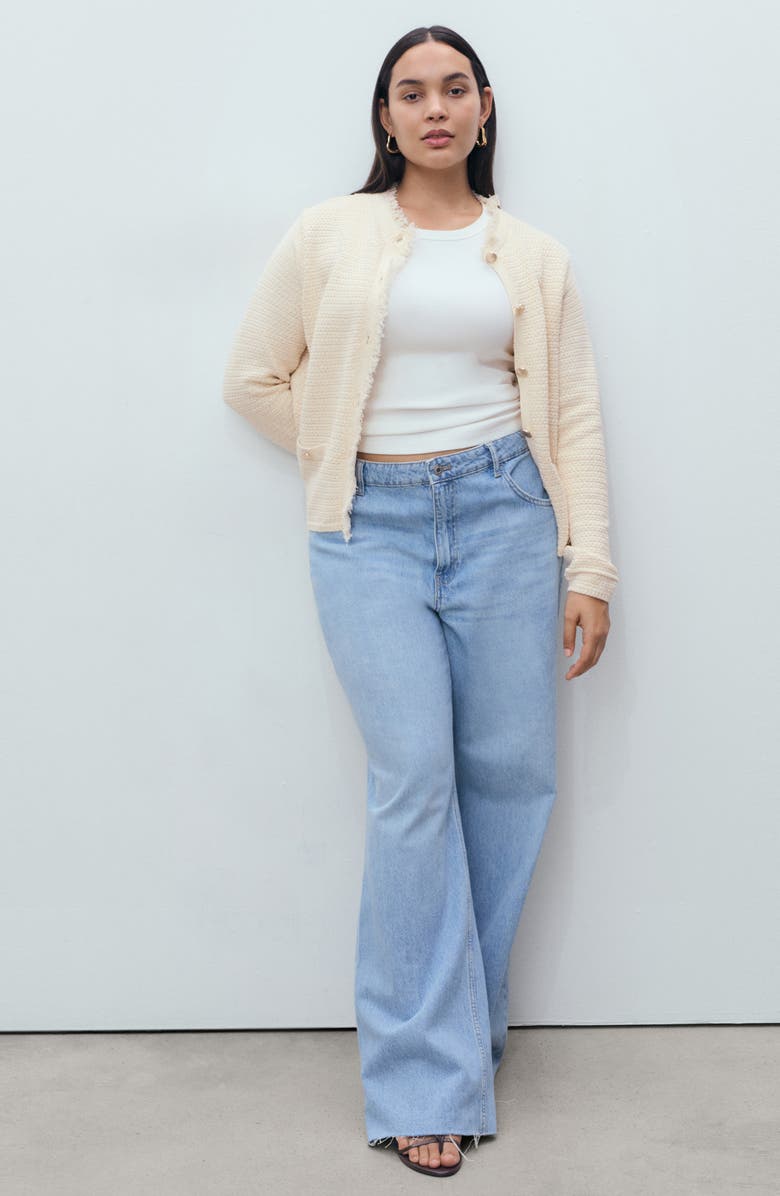 MANGO Frayed Edge Cardigan, Alternate, color, Ecru