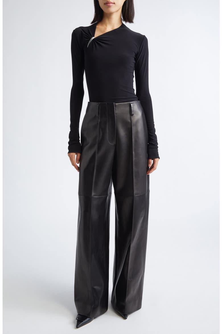 Mercury Wide Leg Leather Trousers, Alternate, color, BLACK