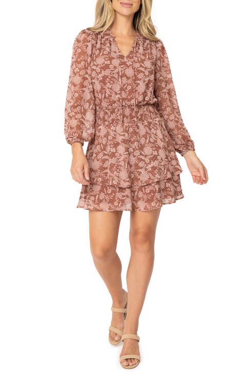 Floral Long Sleeve Smock Waist Minidress