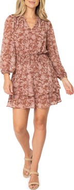 GIBSONLOOK Floral Long Sleeve Smock Waist Minidress