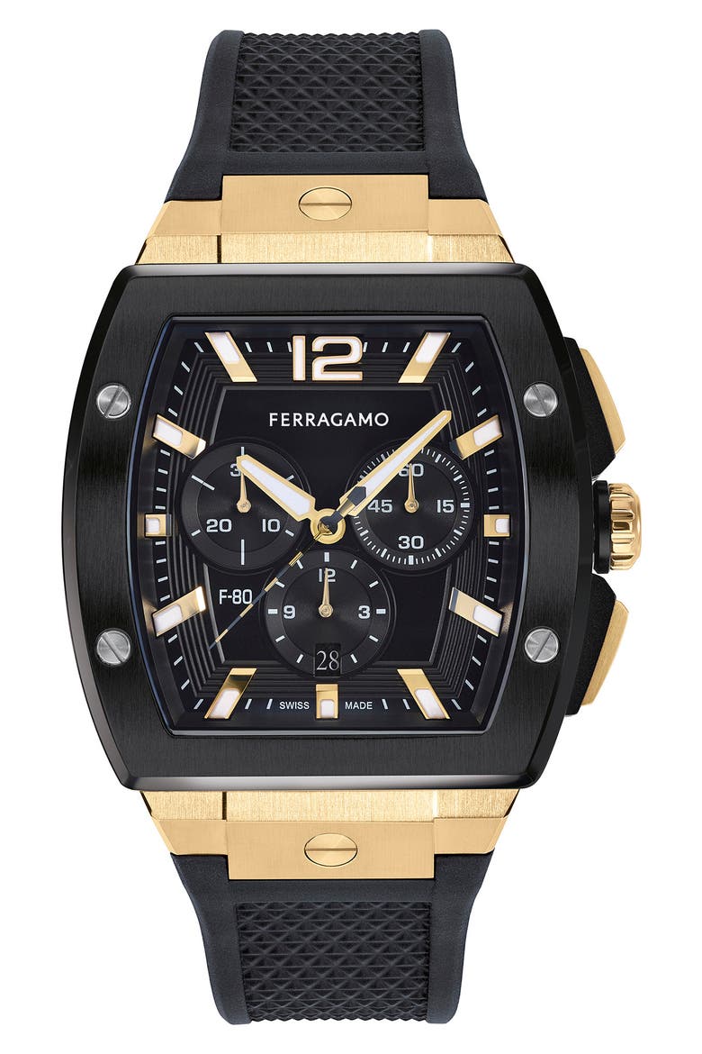 F-80 Tonneau Chronograph Silicone Strap Watch, 41.8mm, Main, color, TWO TONE