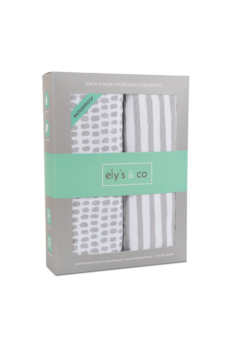 Ely's & Co. Baby Fitted Waterproof Pack N Play | Mini Portable Crib Sheet Set 2 Packs, Alternate, color, Taupe Stripes & Splash