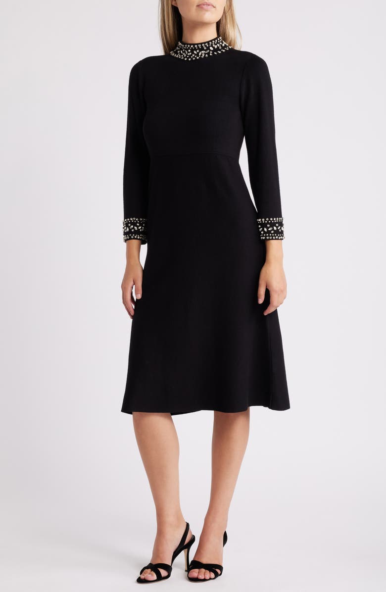 Anne Klein Embellished Long Sleeve Dress, Main, color, 