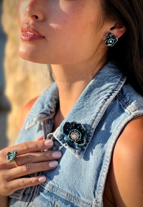 Graziela Green Titanium Orchid Earrings In Green