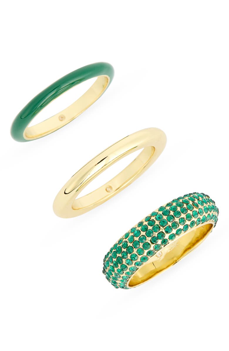 Covet Set of 3 Pavé Crystal & Enamel Stackable Rings, Main, color, Green/ Gold