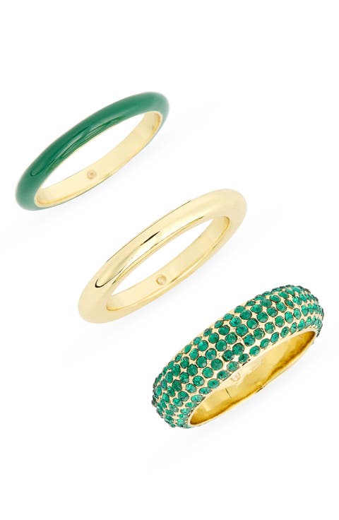 Set of 3 Pavé Crystal & Enamel Stackable Rings