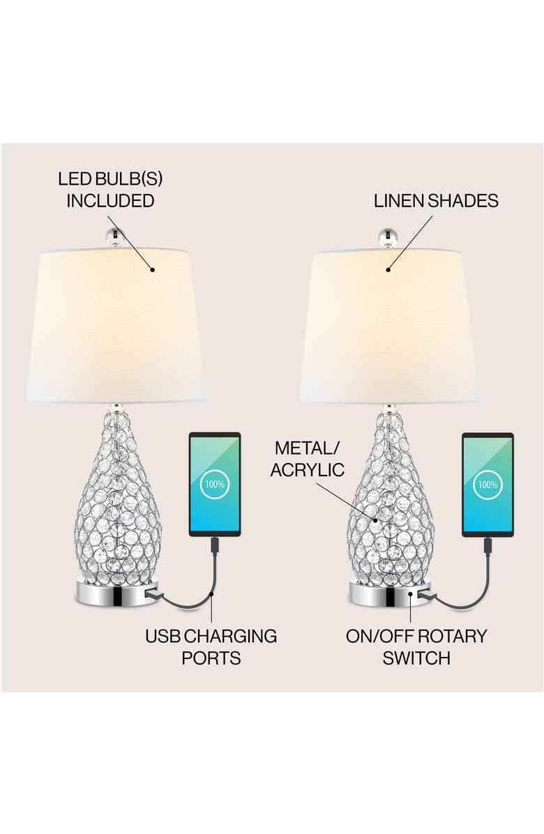 JONATHAN Y Lily 22.25" Midcentury Modern Iron LED Table Lamp with USB Charging Port, Clear, Alternate, color, Clear