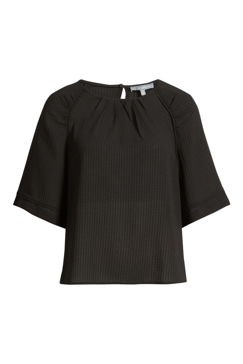 Shirred Bell Sleeve Top, Alternate, color, BLACK