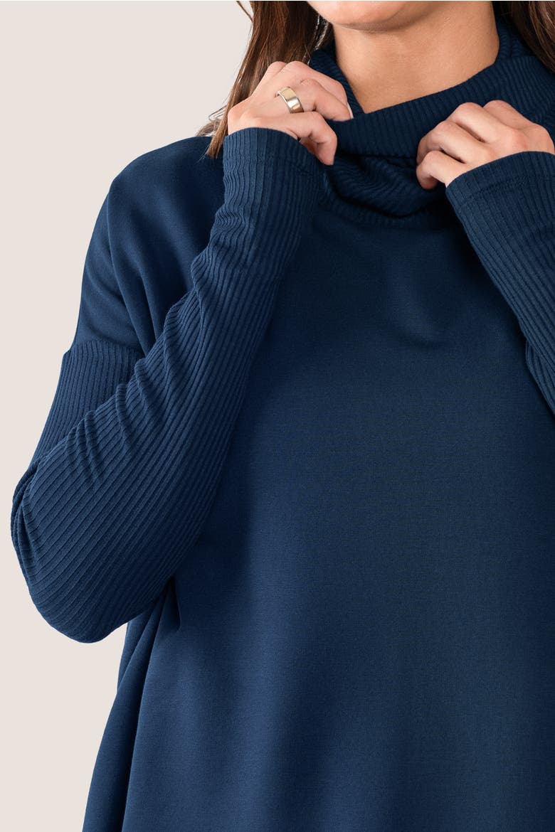 Light Hug® Bra-Free Fleece Turtleneck, Alternate, color, Navy