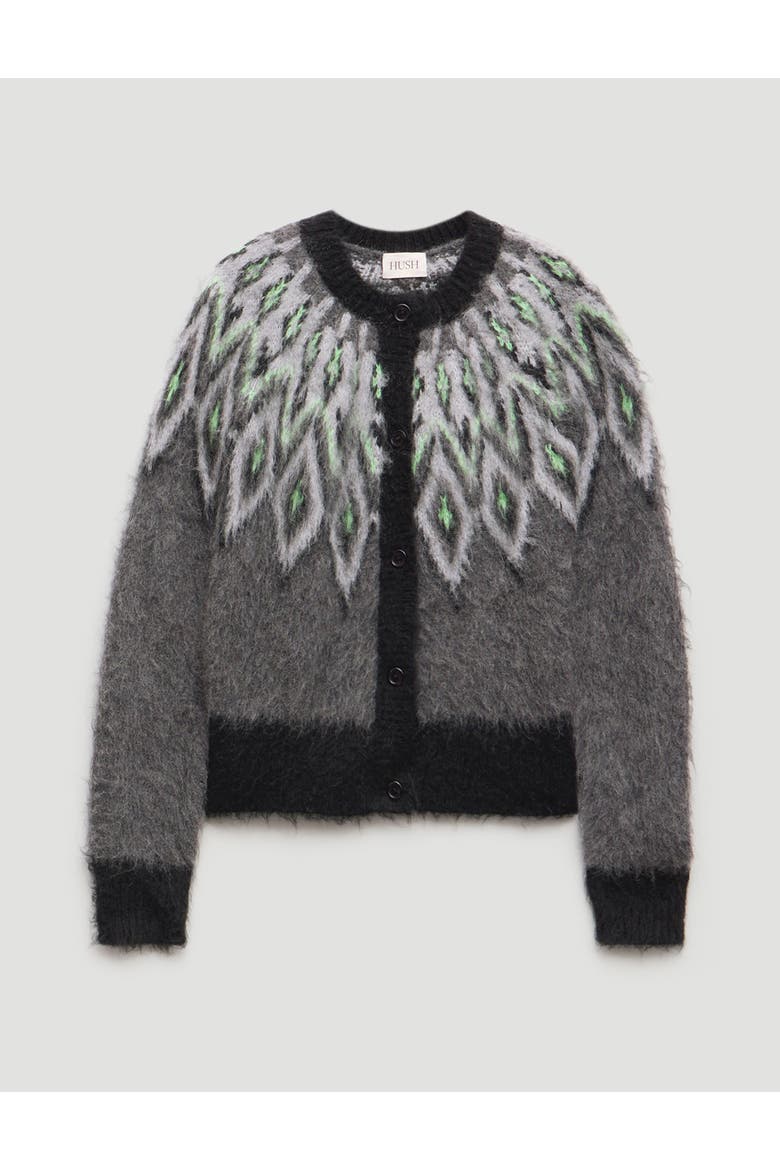 Brushed Fair Isle Mohair Blend Cardigan, Alternate, color, Charcoal Marl
