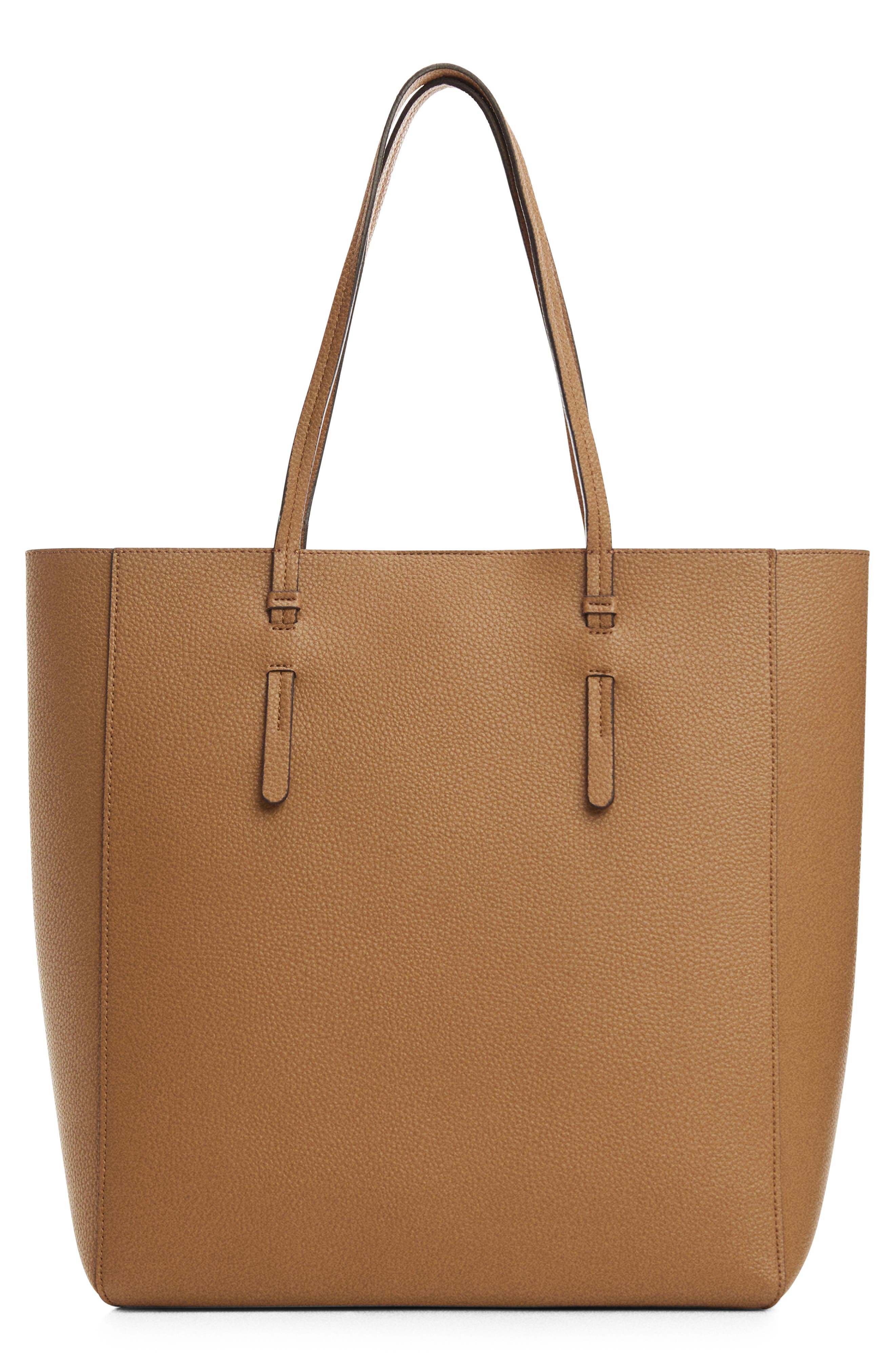 MANGO Faux Leather Shopper Tote, Main, color, 
