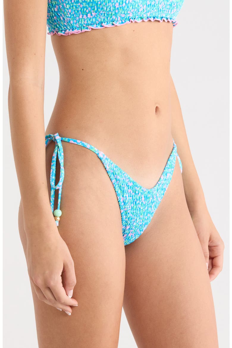 Smocked Side Tie Bikini Bottoms, Alternate, color, OCEAN KISSES