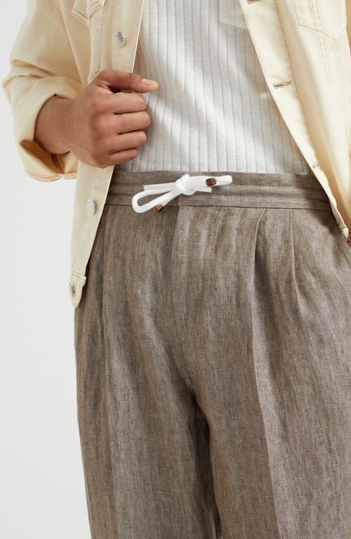 Brunello Cucinelli Trousers With Double Pleats And Drawstring In Bark