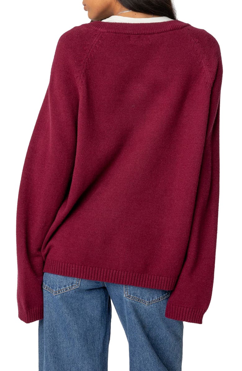 EDIKTED Martha Oversize V-Neck Sweater, Alternate, color, Burgundy