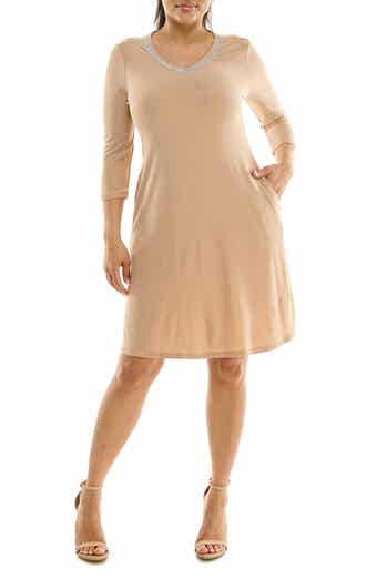 Nina Leonard Rhinestone V-Neck Dress