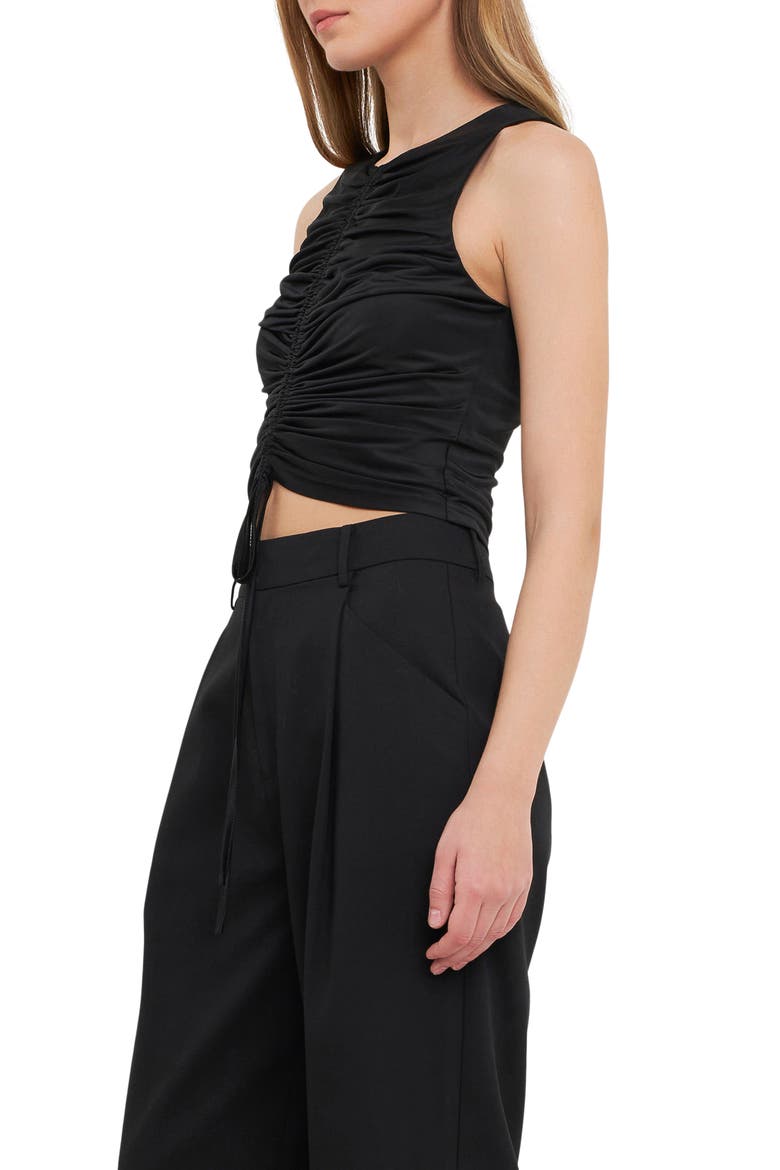 Ruched Stretch Crop Tank, Alternate, color, BLACK