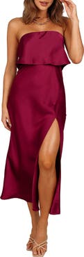 Petal & Pup Vienna Popover Strapless Satin Midi Dress