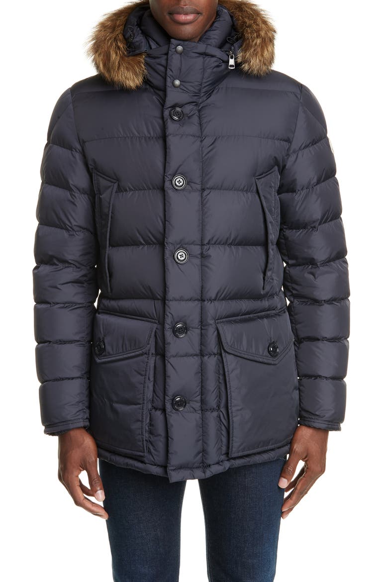 Cluny Down Parka with Genuine Fur Trim Hood, Alternate, color, NAVY