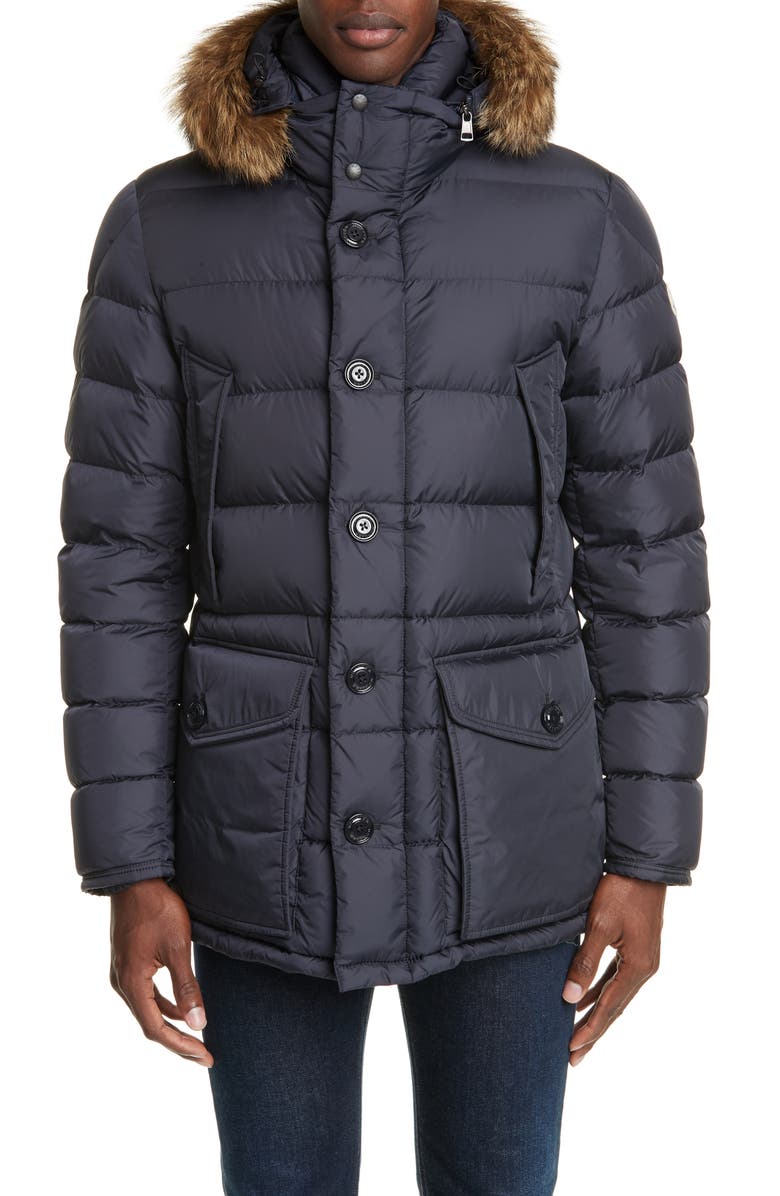 Moncler Cluny Down Parka with Genuine Fur Trim Hood, Alternate, color,