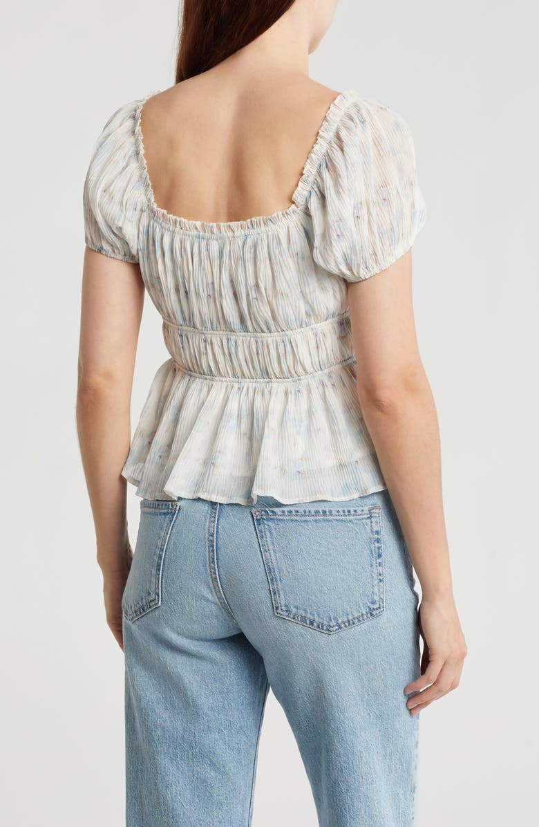 Lush Shirred Peplum Top, Alternate, color, Cream Blue