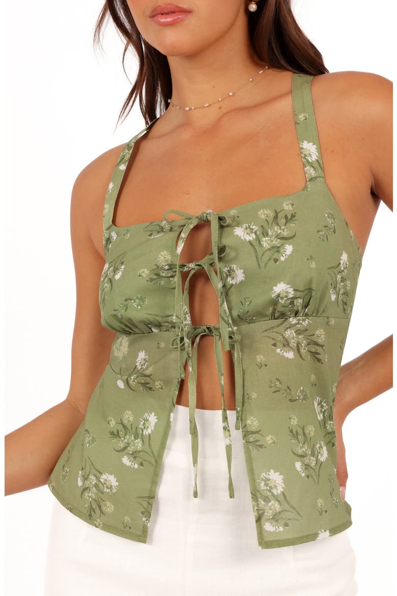 Juliette Floral Tie Front Cotton & Linen Top, Alternate, color, SAGE BOTANICA