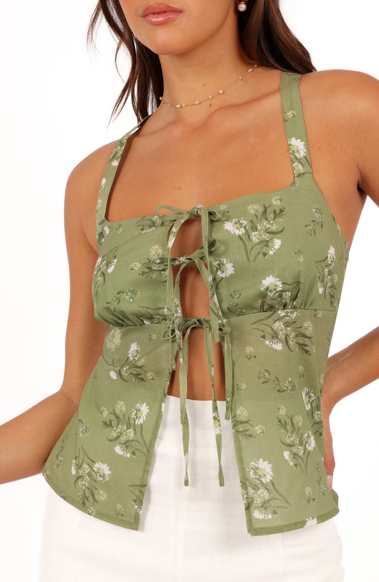 Petal & Pup Juliette Floral Tie Front Cotton & Linen Top, Alternate, color, Sage Botanica