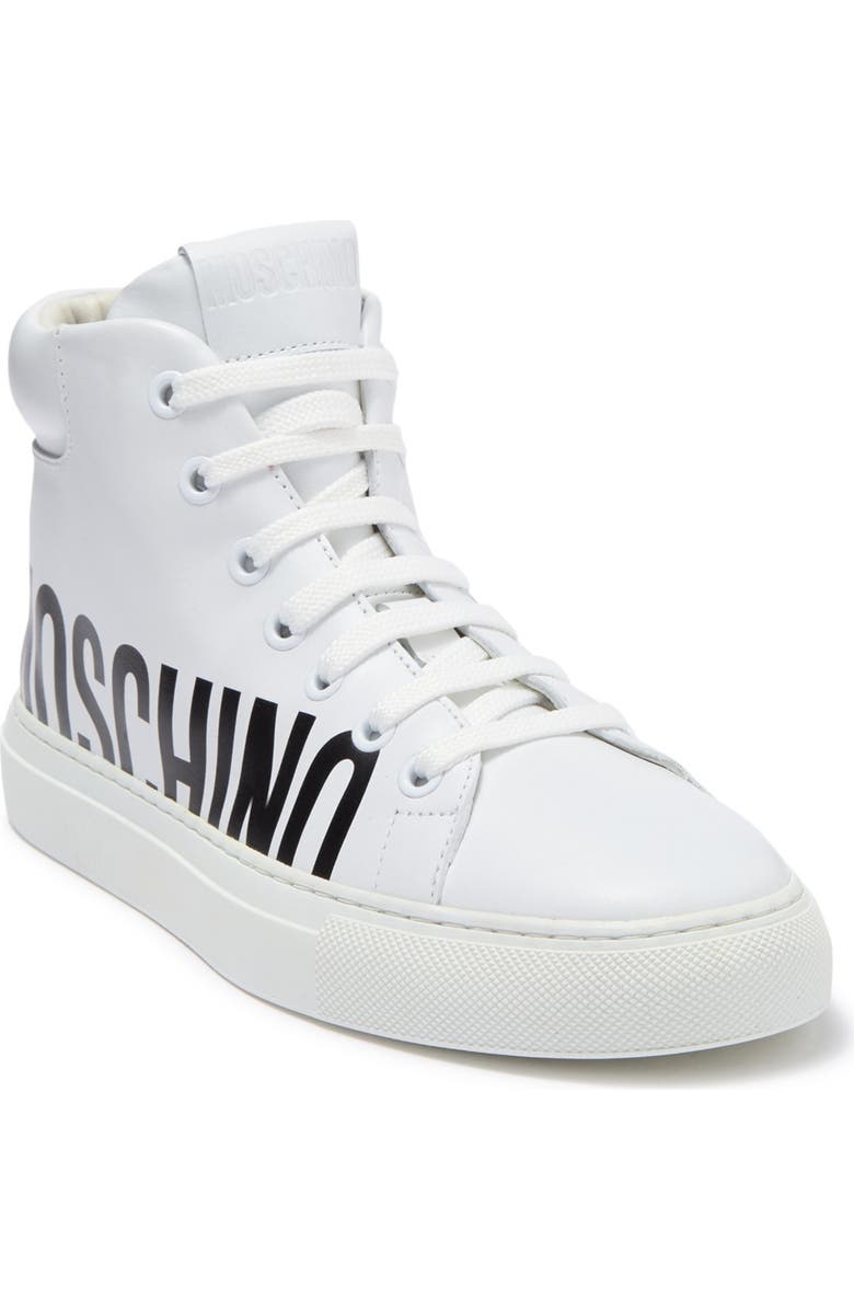 Moschino Logo Print High Top Sneaker, Alternate, color,