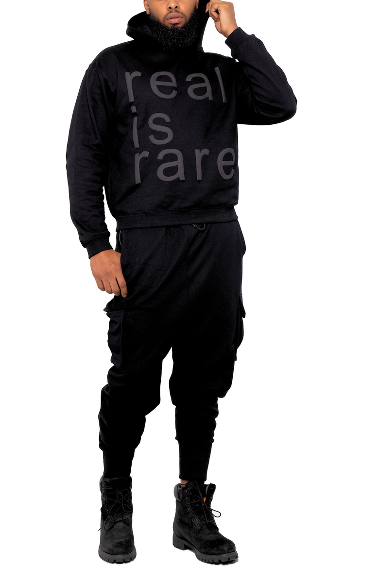 Dai Moda Men's Real Is Rare Hoodie, Alternate, color, Black