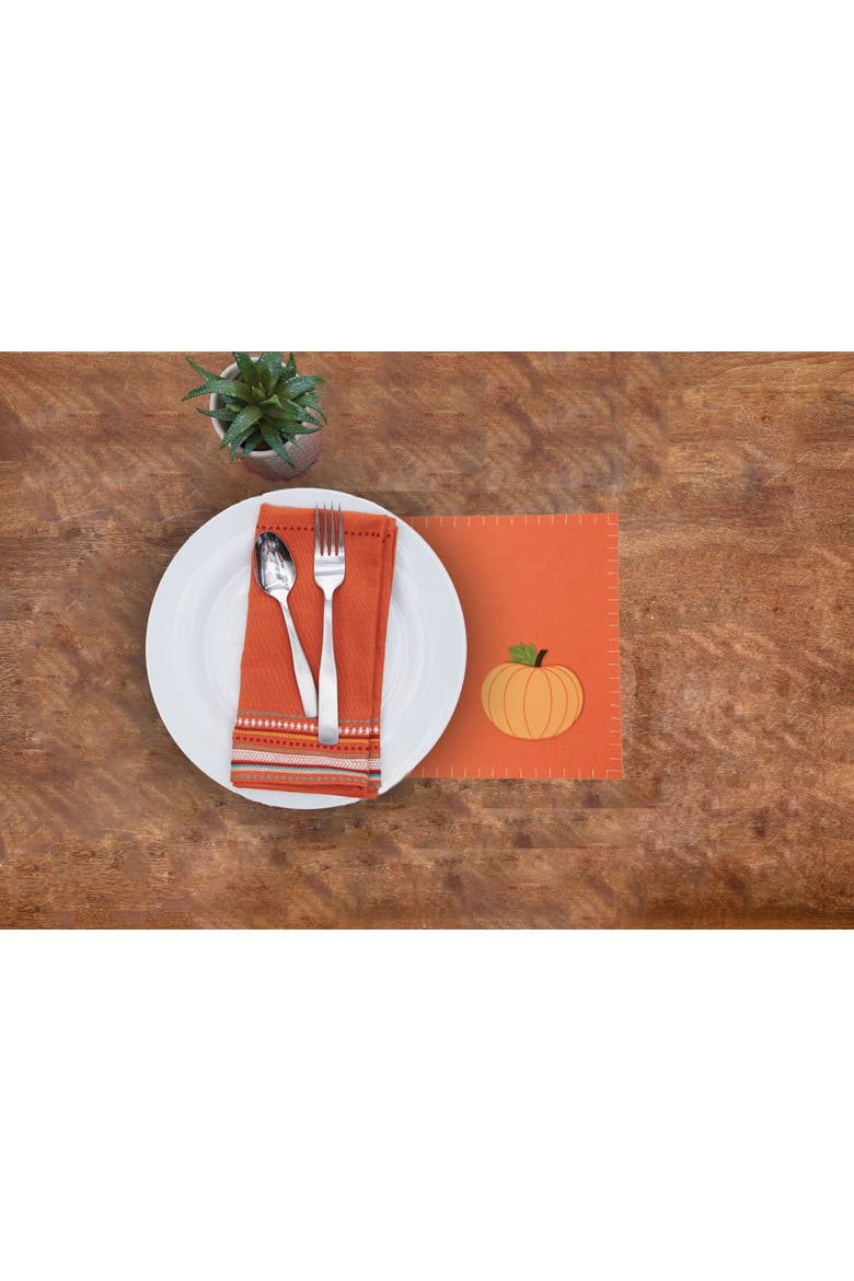 Felt Harvest Pumpkin Placemats Set of 6, 12" x 18", Alternate, color, Orange