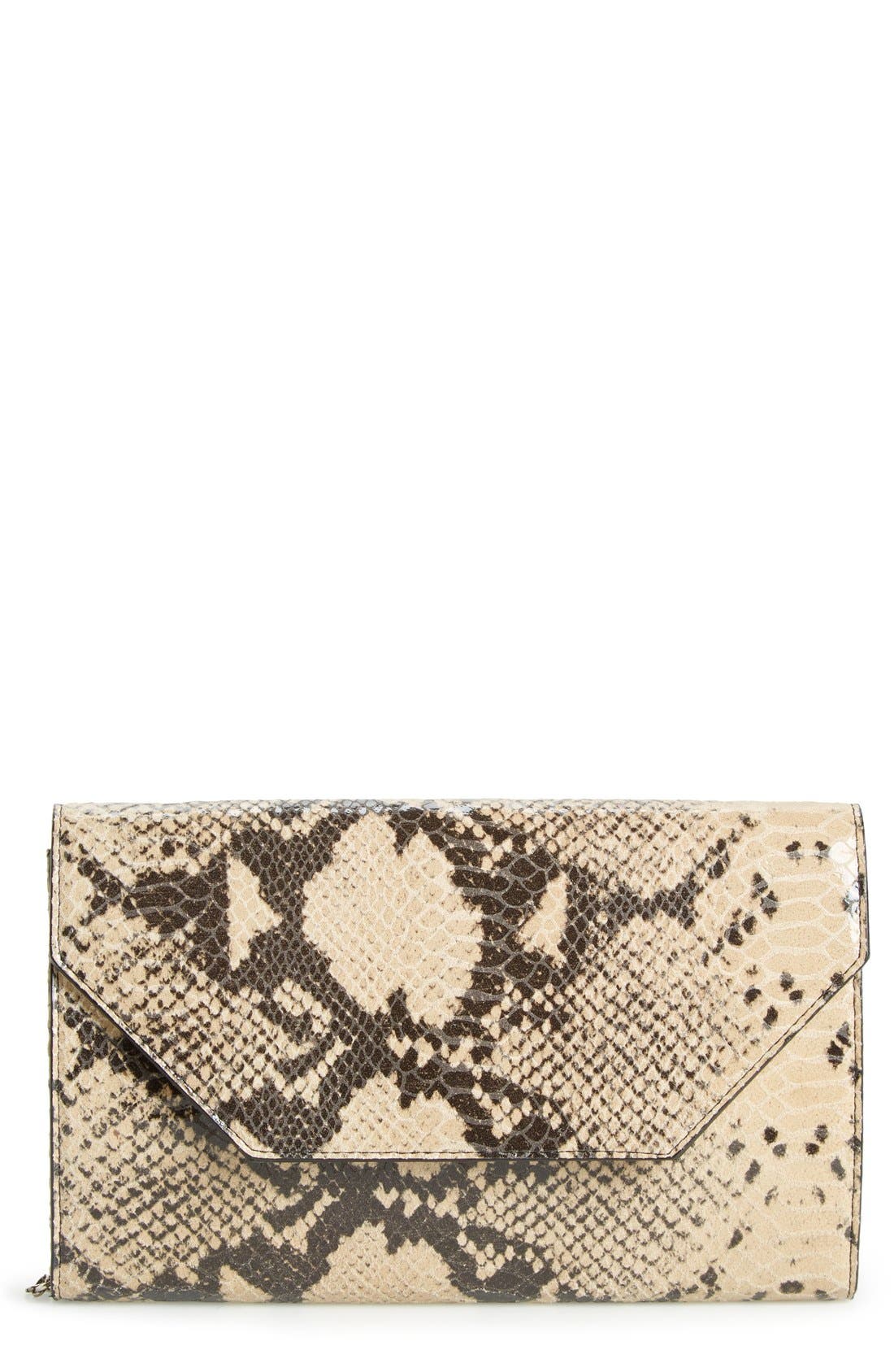 Angled Leather Day Clutch, Main, color, SNAKE