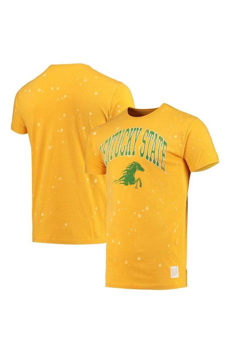 Retro Brand Men's Original Retro Brand Gold Kentucky State Thorobreds Bleach Splatter T-Shirt, Main, color,