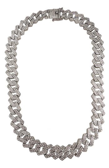 American Exchange Stainless Steel Pavé Crystal Cuban Chain Necklace In Silver