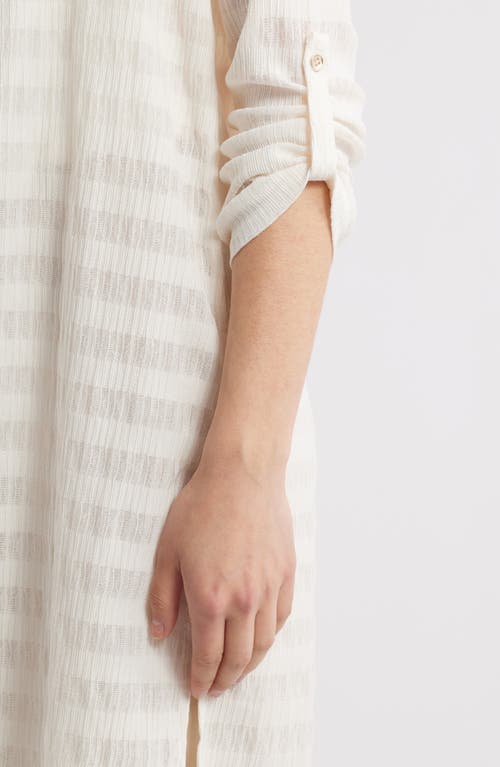Anne Klein Sheer Stripe Open Front Longline Cardigan In Light Dune