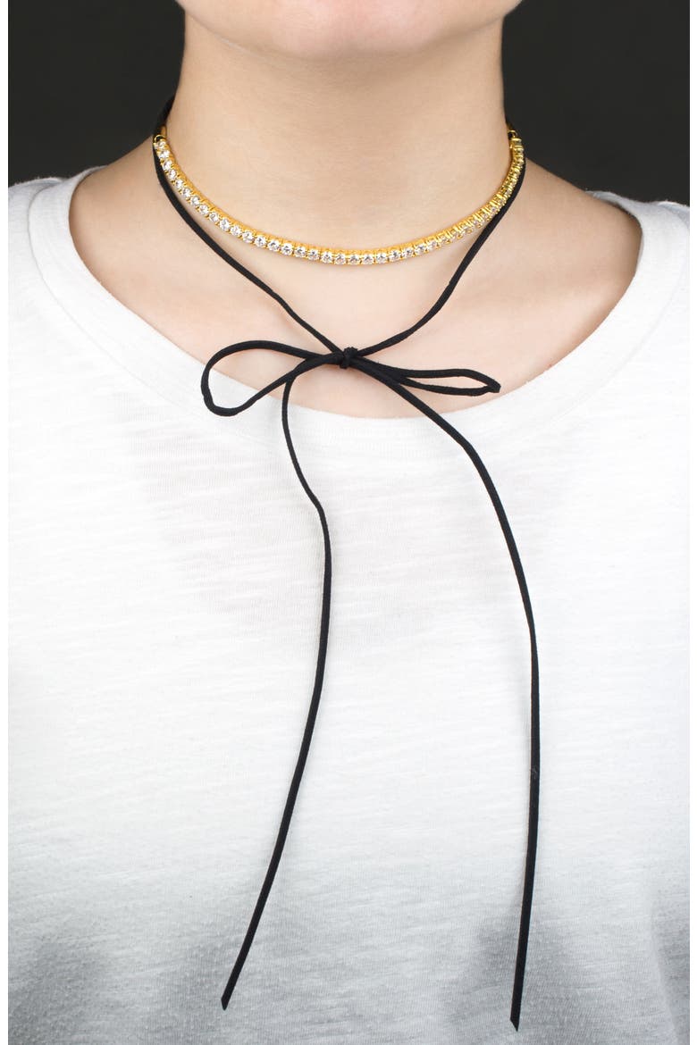 Cubic Zirconia Tennis Wrap Choker Necklace, Alternate, color, CLEAR/GOLD