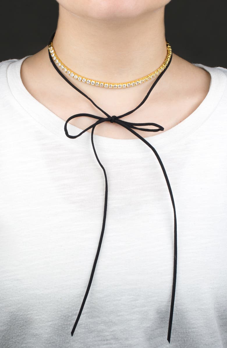 CZ by Kenneth Jay Lane Cubic Zirconia Tennis Wrap Choker Necklace, Alternate, color, Clear/Gold