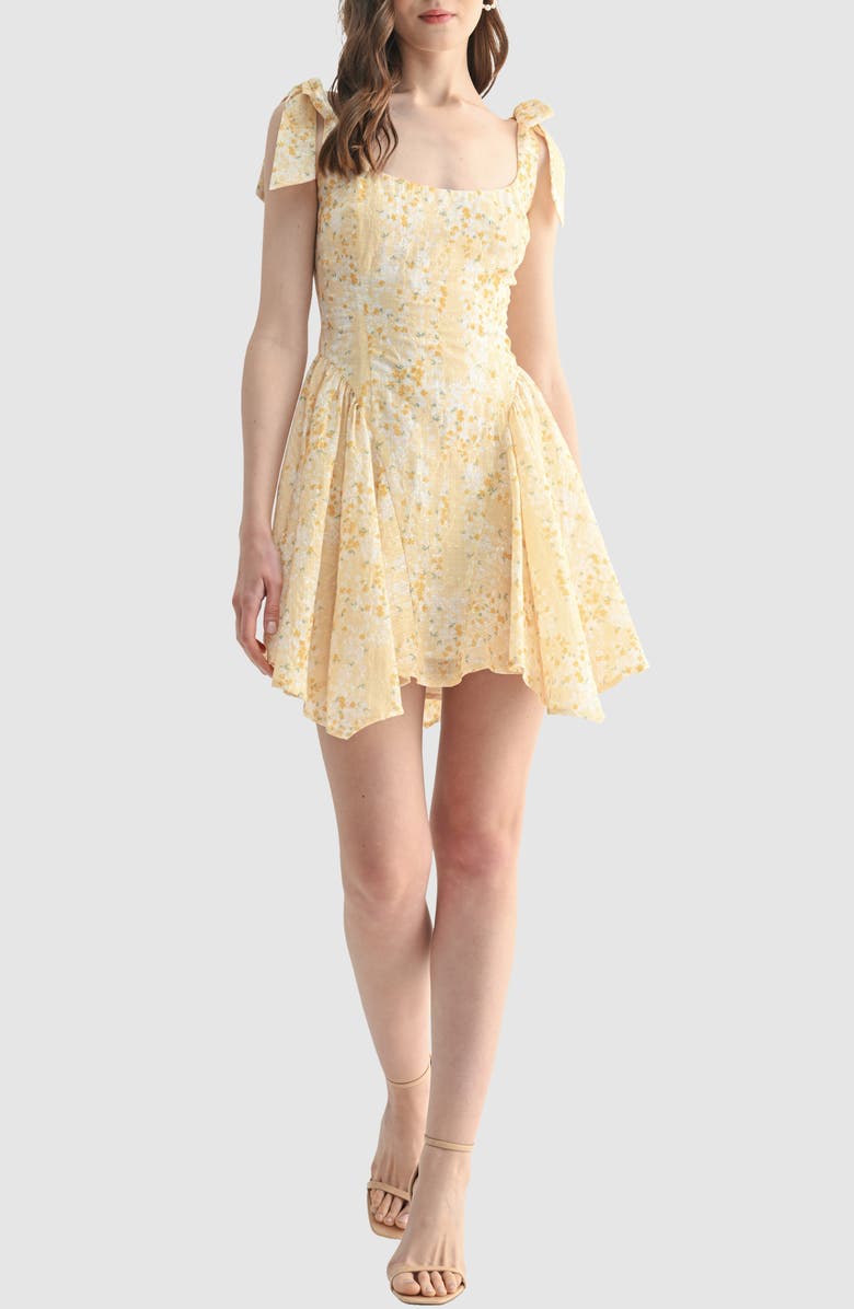 All in Favor Floral Tie Strap Minidress, Main, color, Yellow Floral