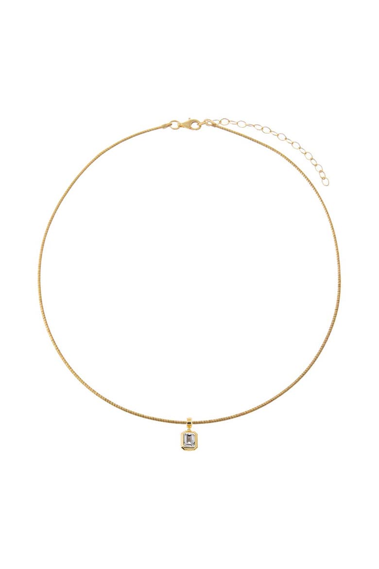Colored CZ Emerald Bezel Pendant Omega Chain Necklace, Alternate, color, Gold
