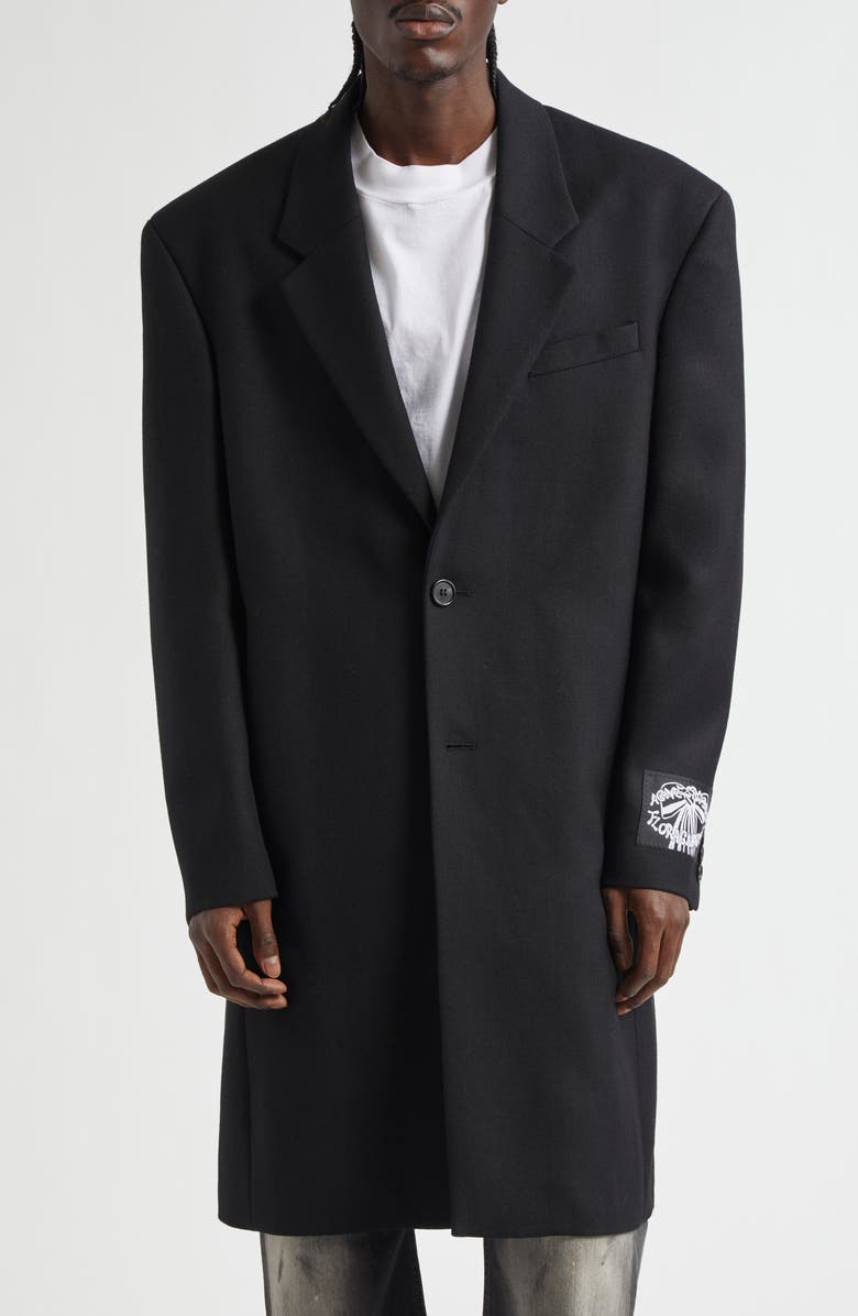 Acne Studios Single Breasted Wool Gabardine Topcoat, Main, color, Black