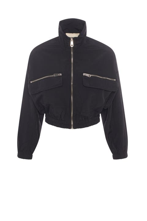 Dolman Zip-Pocket Woven Bomber Jacket
