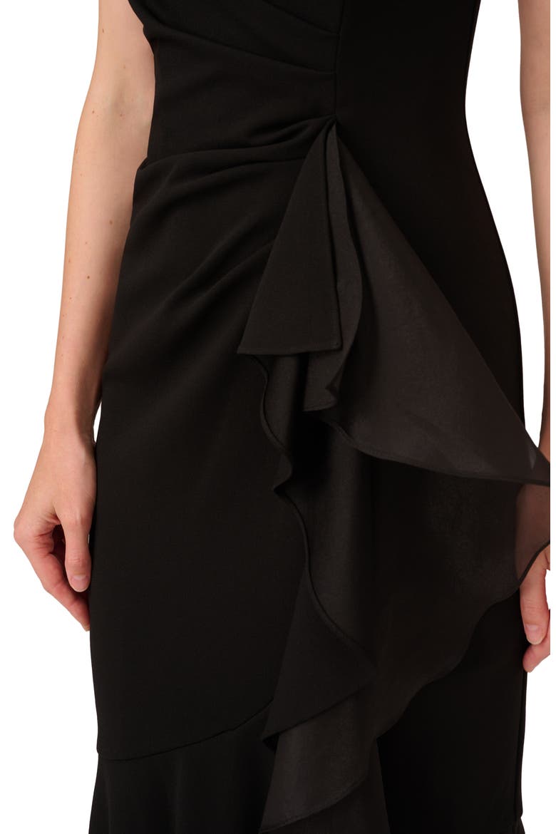 Ruffle Crepe High-Low Gown, Alternate, color, BLACK