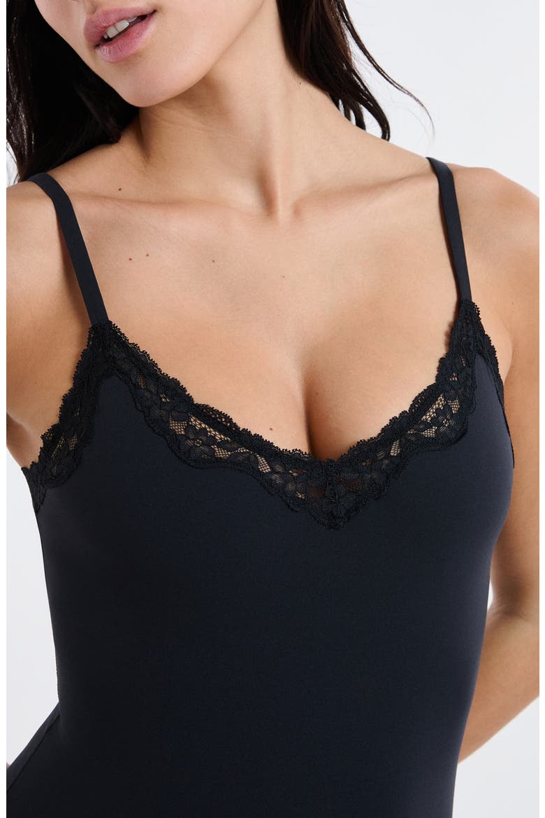 Lace Trim Bodysuit, Alternate, color, BLACK