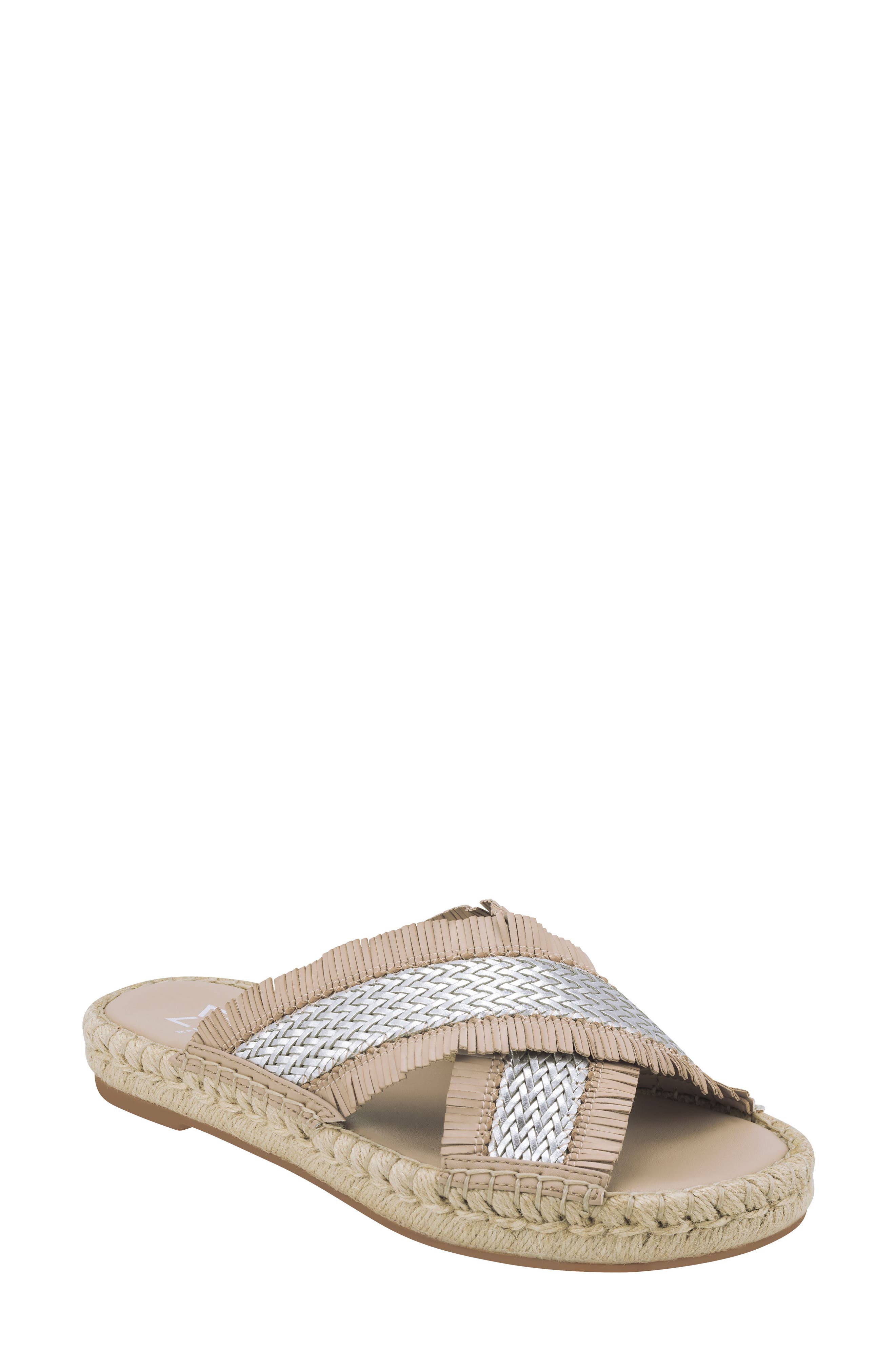 Tessi Slide Sandal, Main, color, SILVER/ LIGHT LATTE FABRIC