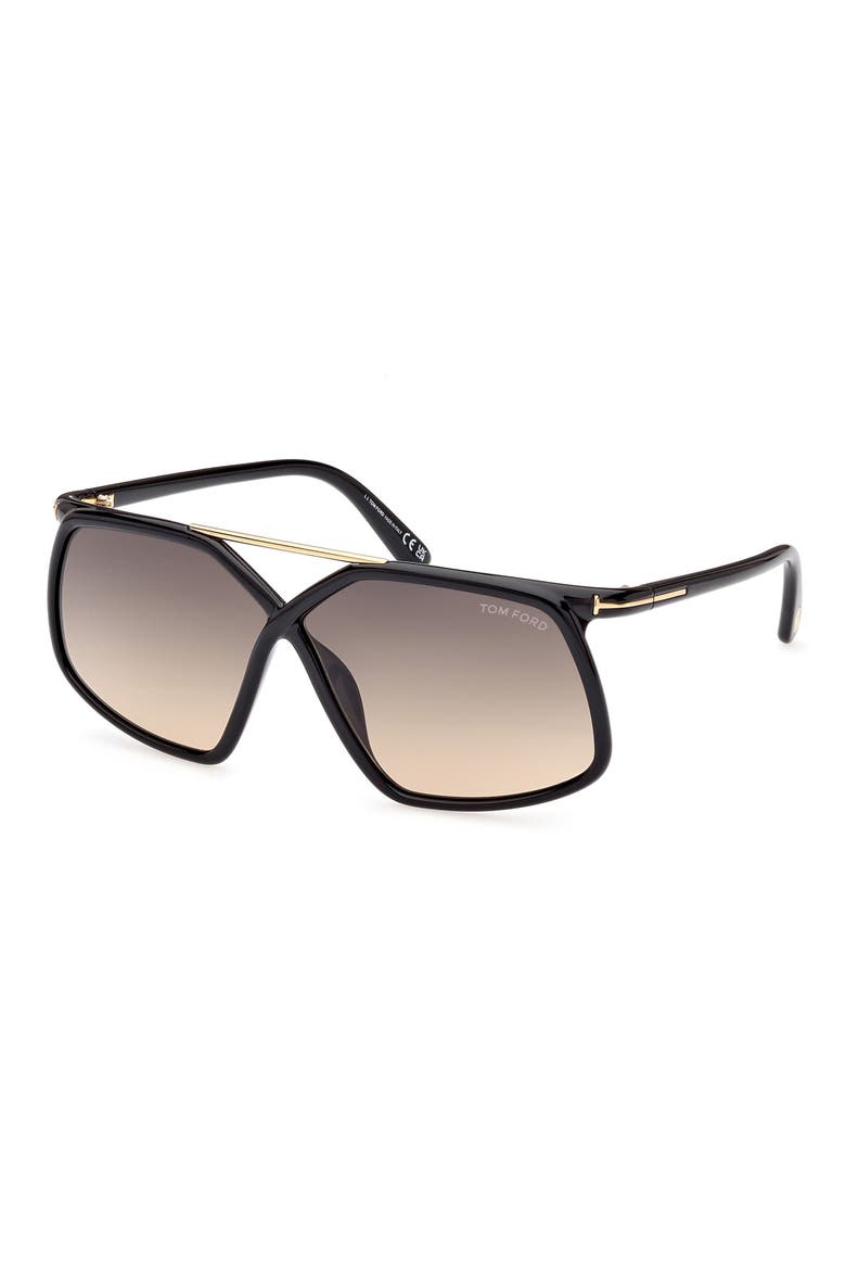 Meryl 64mm Gradient Polarized Oversize Square Sunglasses, Alternate, color, SHINY BLACK GOLD / SMOKE SAND
